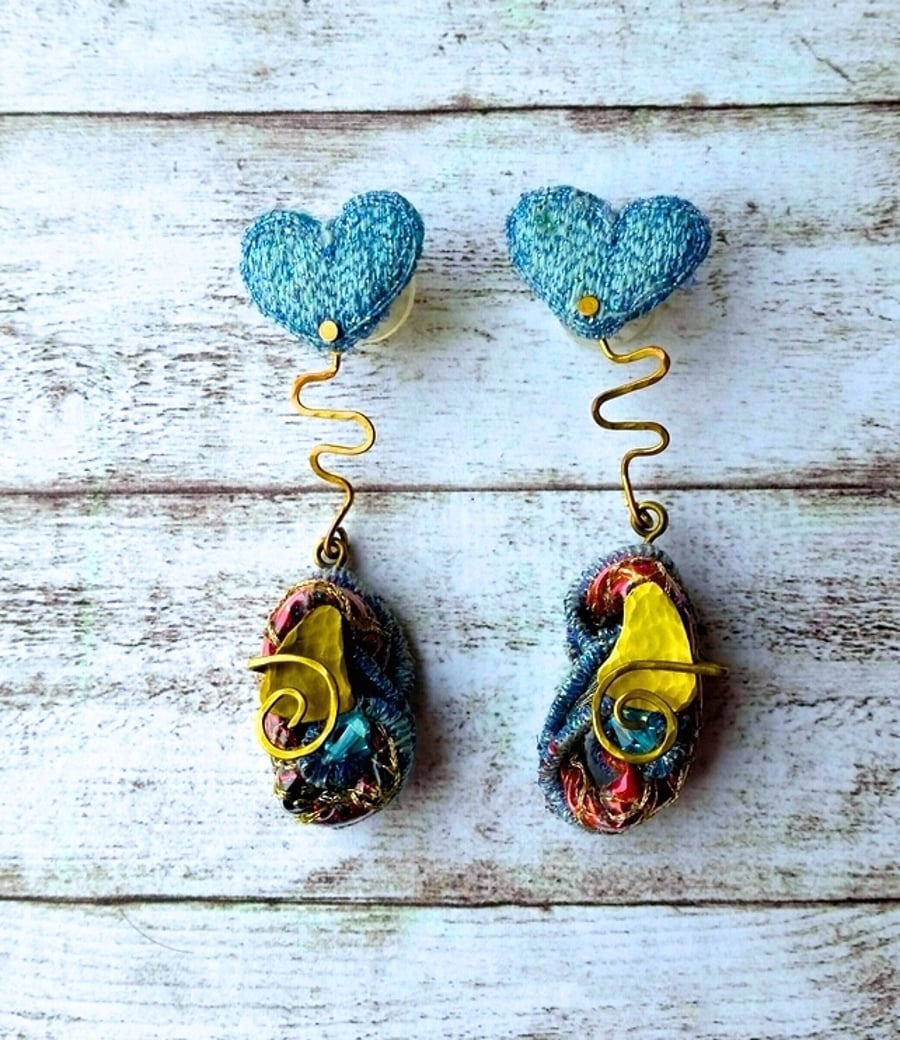  Textile embroidery earrings.  