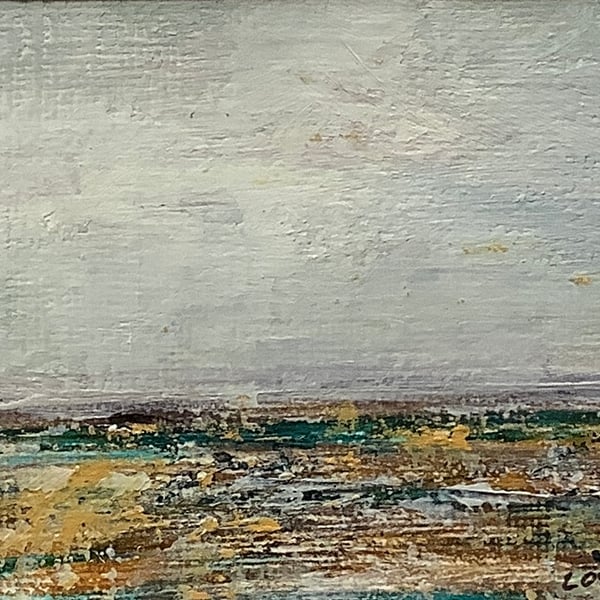 Across the marshes - original acrylic landscape painting. Miniature.