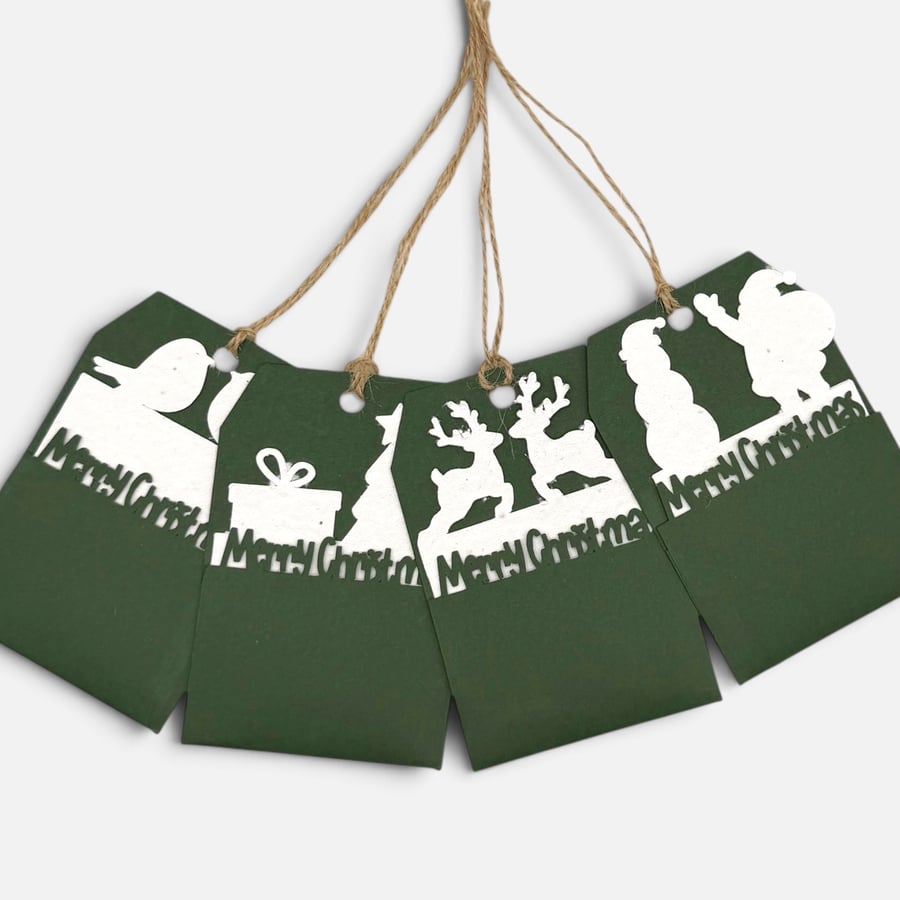 Seed Paper Christmas Gift Tags, Plantable Wildflower Tags, Set of 4