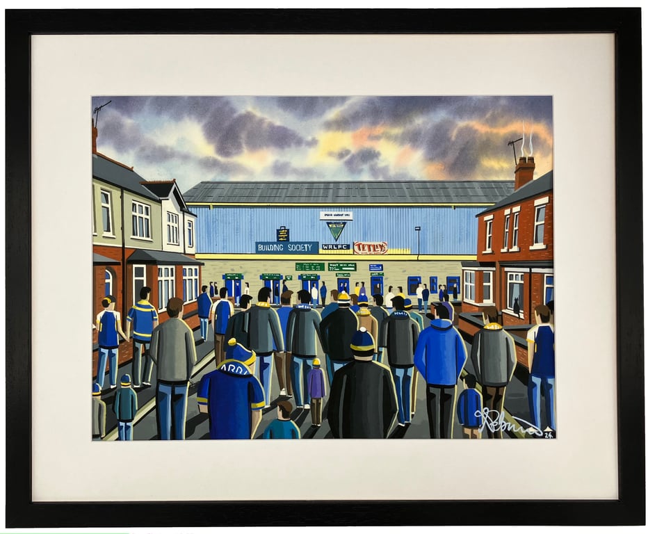 Warrington Wolves Retro Wilderspool Framed Rugby Art Print. 20" x 16" Frame Size