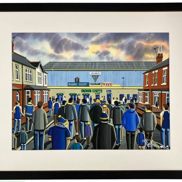 Warrington Wolves Retro Wilderspool Framed Rugby Art Print. 20" x 16" Frame Size