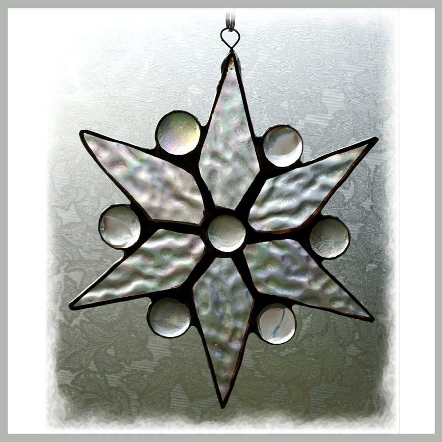 RESERVED FOR SUE Snowflake Star Stained Glass Suncatcher 