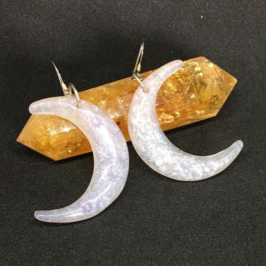 Moon iridescent earrings on sterling silver earwires