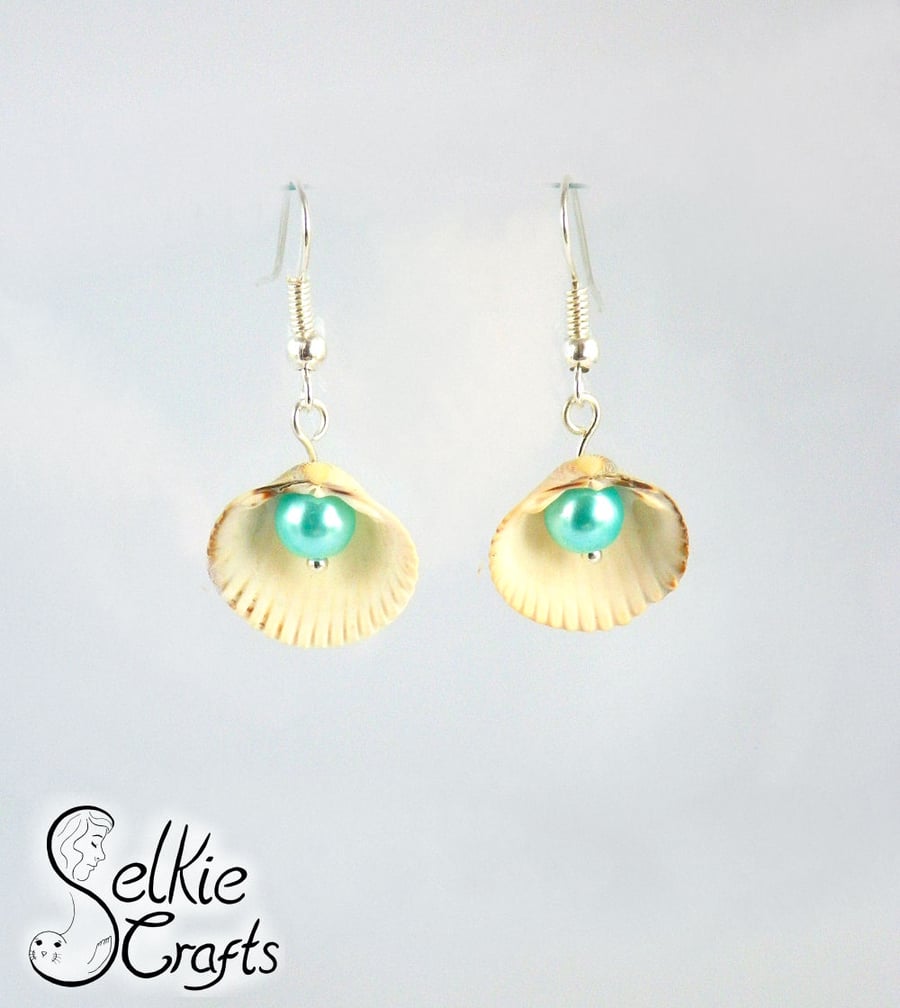 Shell and Blue Pearl earrings