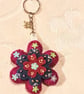 Embroidered Felt Flower bag Charm – Beaded pink Keyring Accessory - Image 4