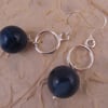 Dark Blue Agate and Circle Dangle Earrings