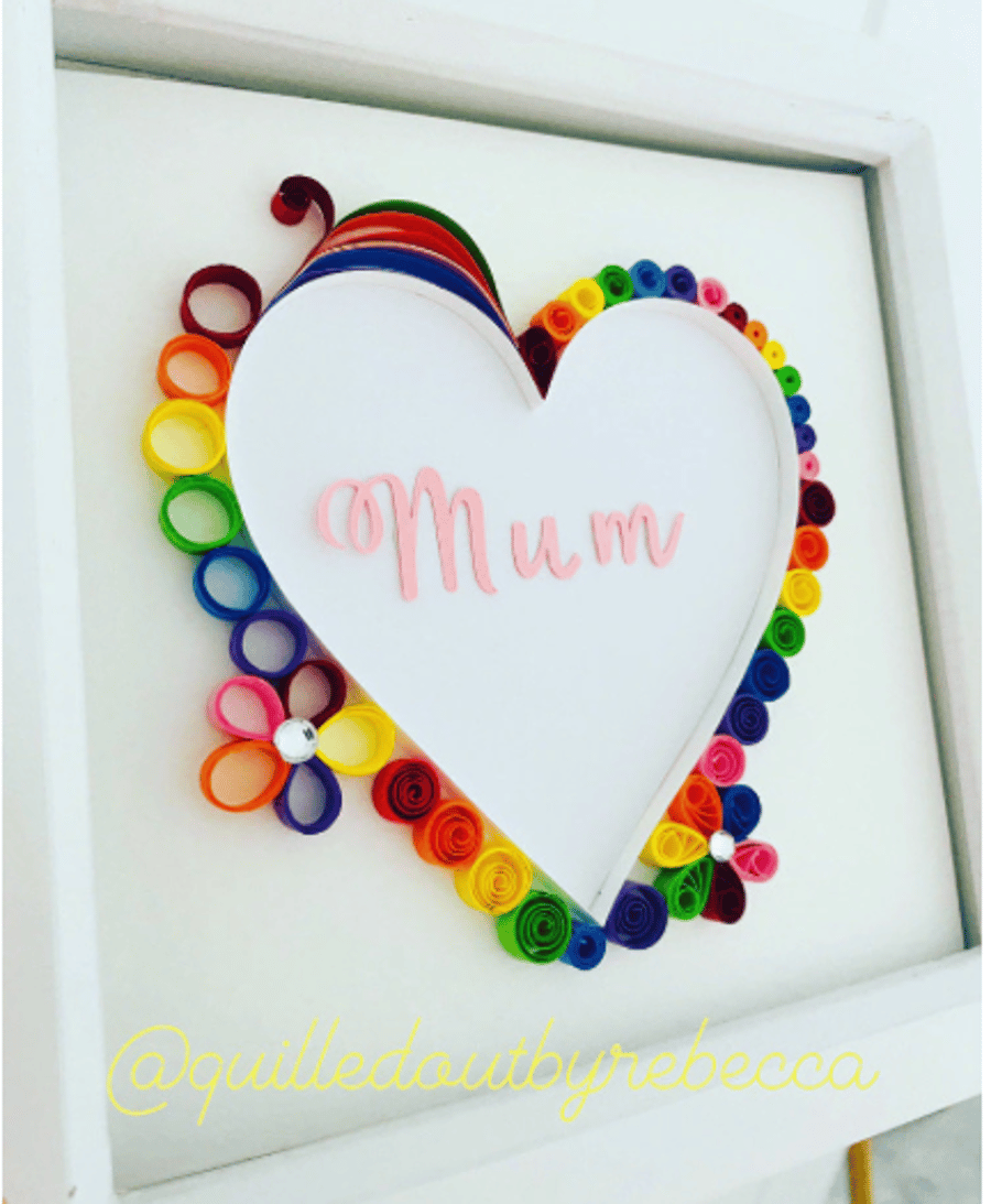 Paper Quilling Rainbow Love heart in Frame Folksy