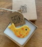  A Little Hug in a Box Hand Made Yellow Speckled Porcelain Bird   - Image 1