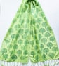 Handprinted Organic Cotton Trees Long Scarf Tassles Lime Grass Green             - Image 3