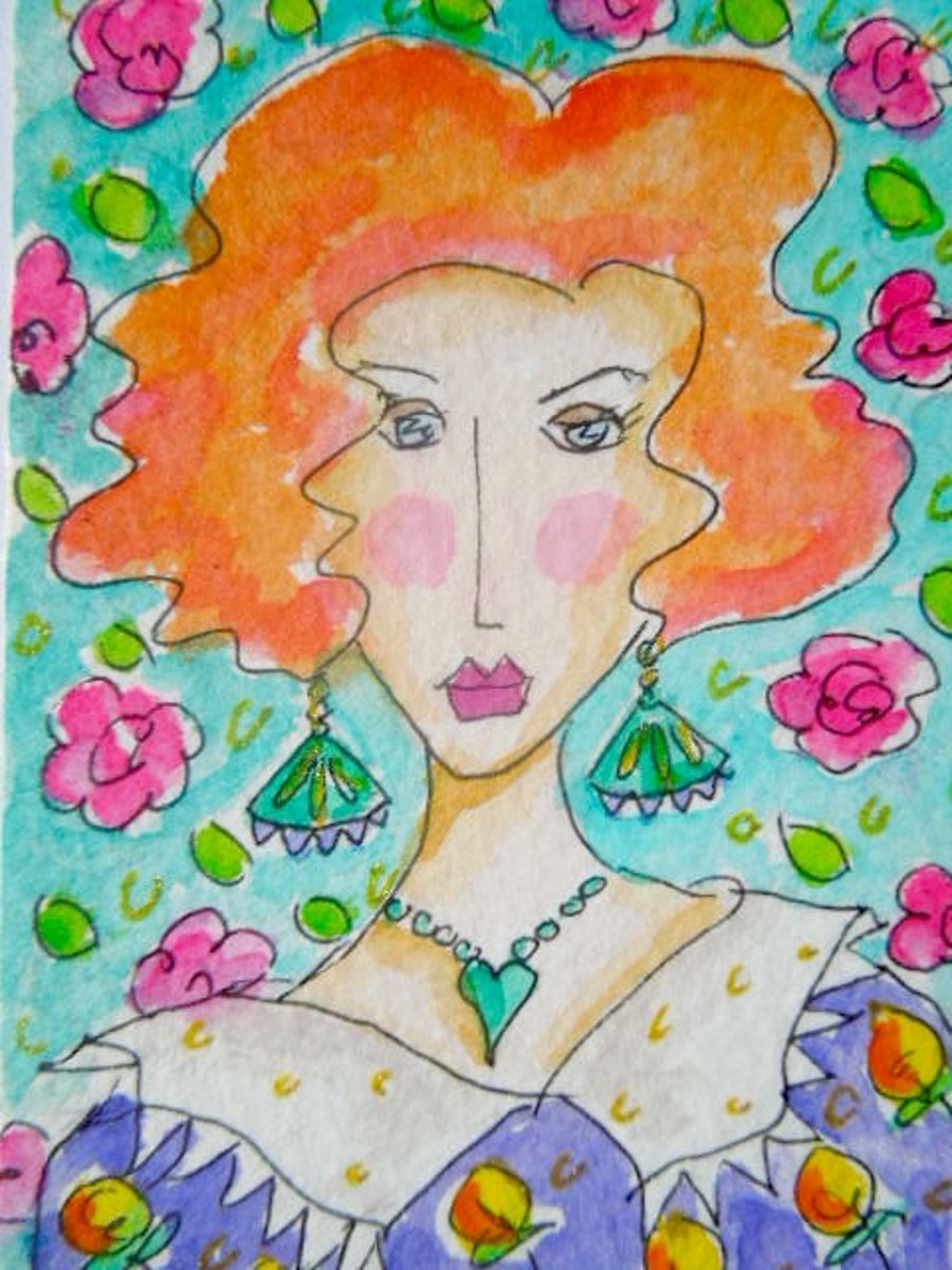 Original little watercolour ACEO painting - Gorgeous ginger.