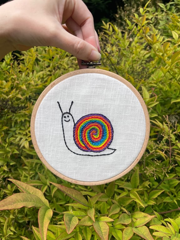Rainbow Snail Embroidery Art