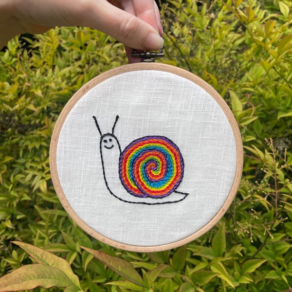 Rainbow Snail Embroidery Art