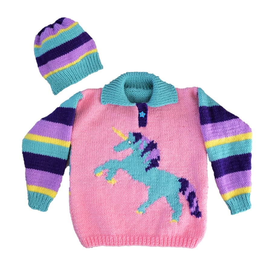 Knitting Pattern for a Unicorn Sweater and Hat.  Digital Pattern