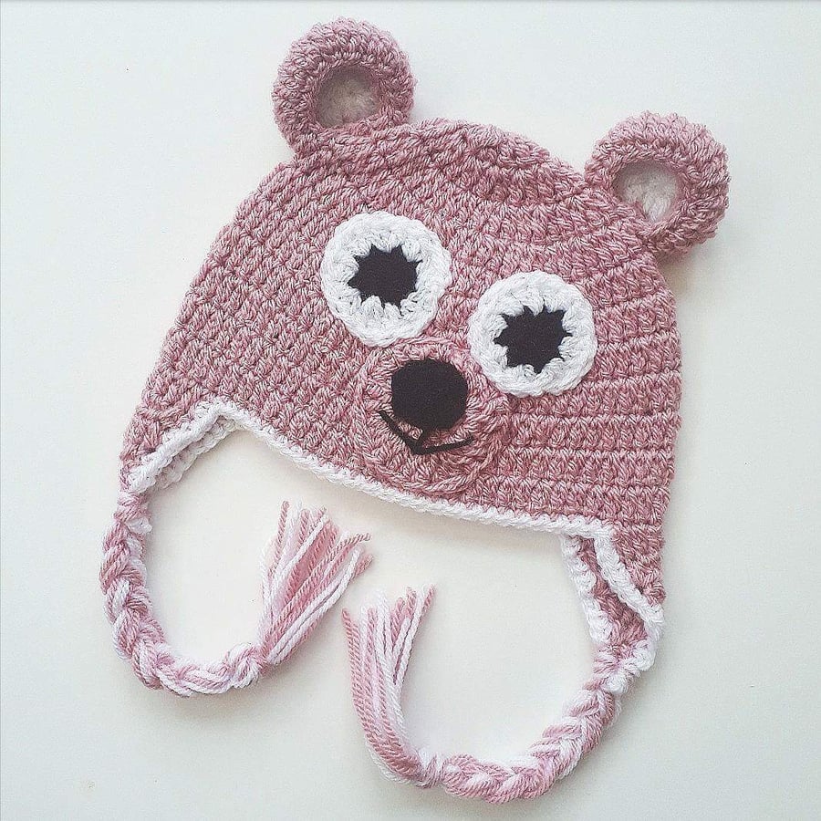 3-6 month pink baby bear winter hat, photo prop and gift! 