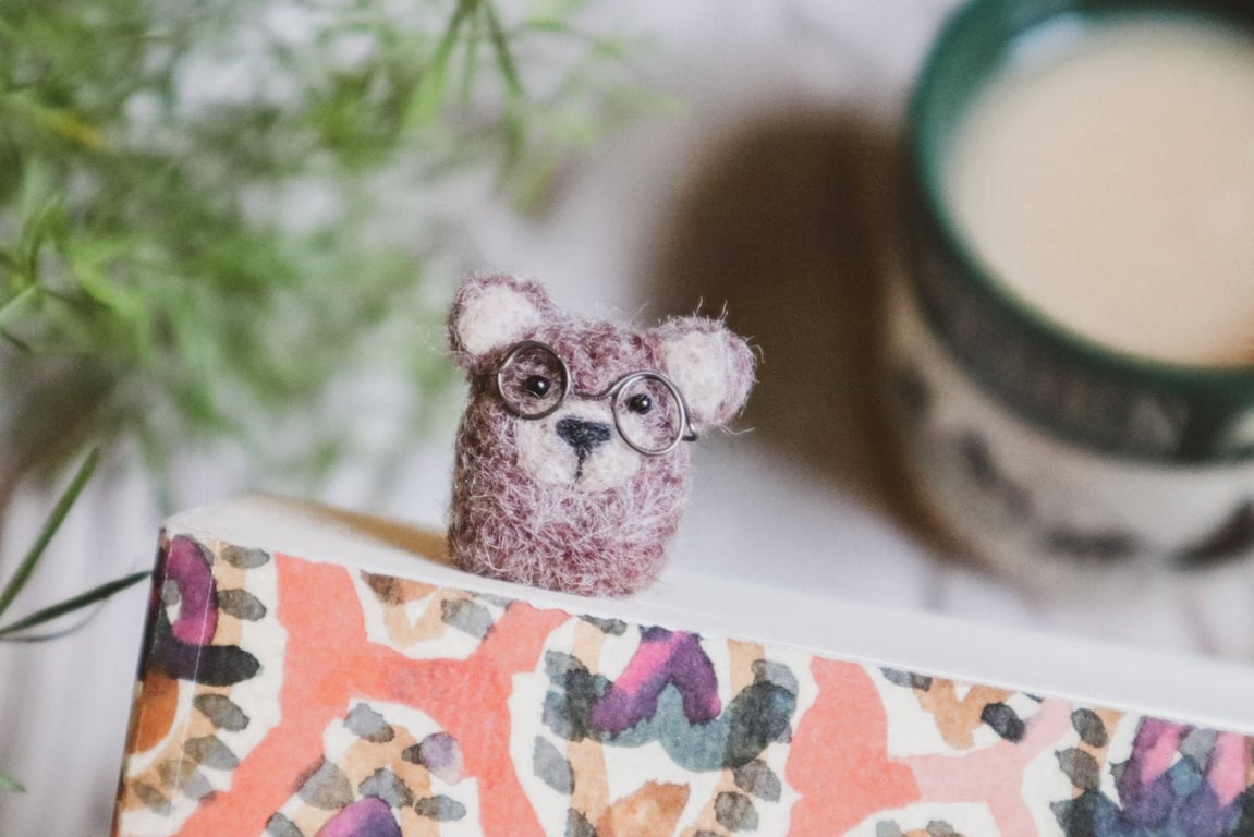Woolly Brown Bear Bookmark - Needle Felt Felted Handmade Wool Book Accessory