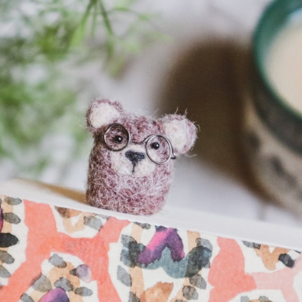 Woolly Brown Bear Bookmark - Needle Felt Felted Handmade Wool Book Accessory
