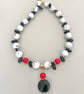 Handmade Natural Stone Black White & Red Statement Necklace - Image 2