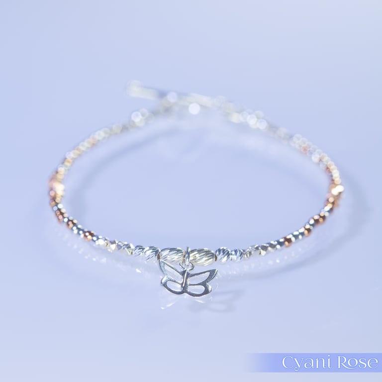 Butterfly sterling silver and rose gold unique bracelet 