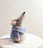 Little Grey Felt Mouse in a Blue Jacket, Handmade Home Decor, Gift