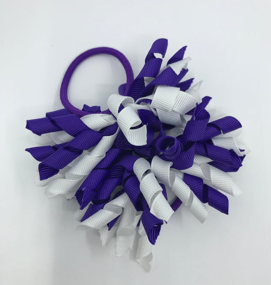 3 inch Purple and White Curly Corkers on Elastics (pair)