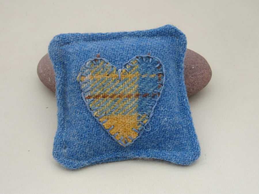 Harris Tweed Sky Blue Wool Square Pin Cushion