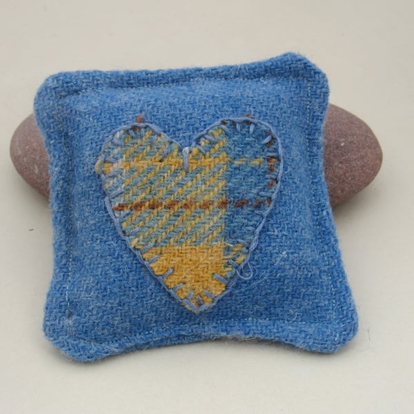 Harris Tweed Sky Blue Wool Square Pin Cushion