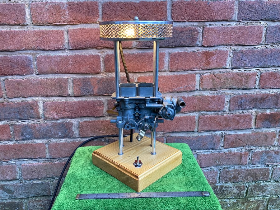 Classic Car Themed Table Lamp, Weber Ford Essex Carb with Period Air Filter