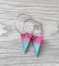 Pink & Turquoise Enamel Triangle on Sterling Silver hoop earrings - Image 2