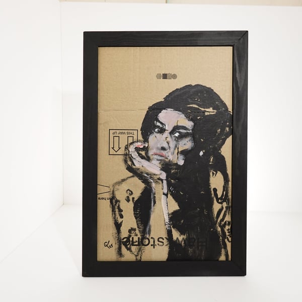 Amy - acrylic on cardboard, handmade wood frame, glazed 53x33cm
