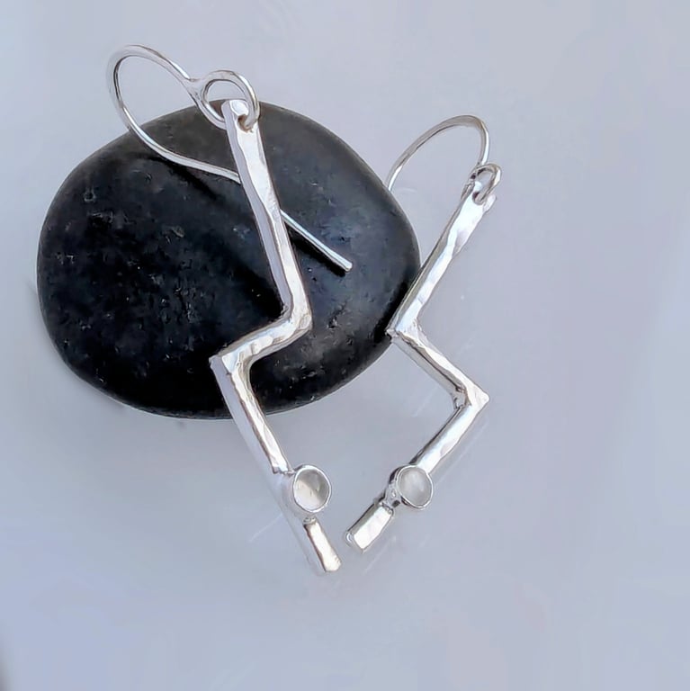 HANDMADE LiGHTING BOLT Sterling Silver Moonstone Drop earrings