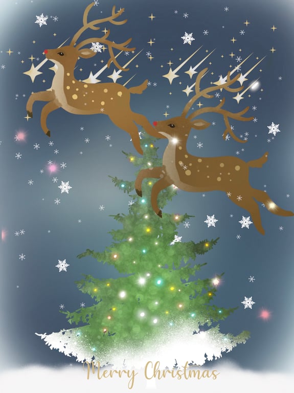 Dancing Reindeer Christmas Cards - Dashing Through The Snow