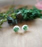 Dried Green Pressed Flowers in Resin with Sterling Silver Stud Earrings