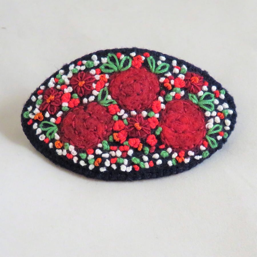 Embroidered Roses Hair Clip or Barrette