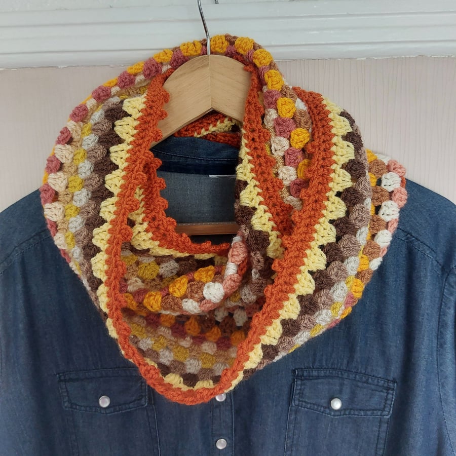 Crochet Infinity Scarf Copper Trim
