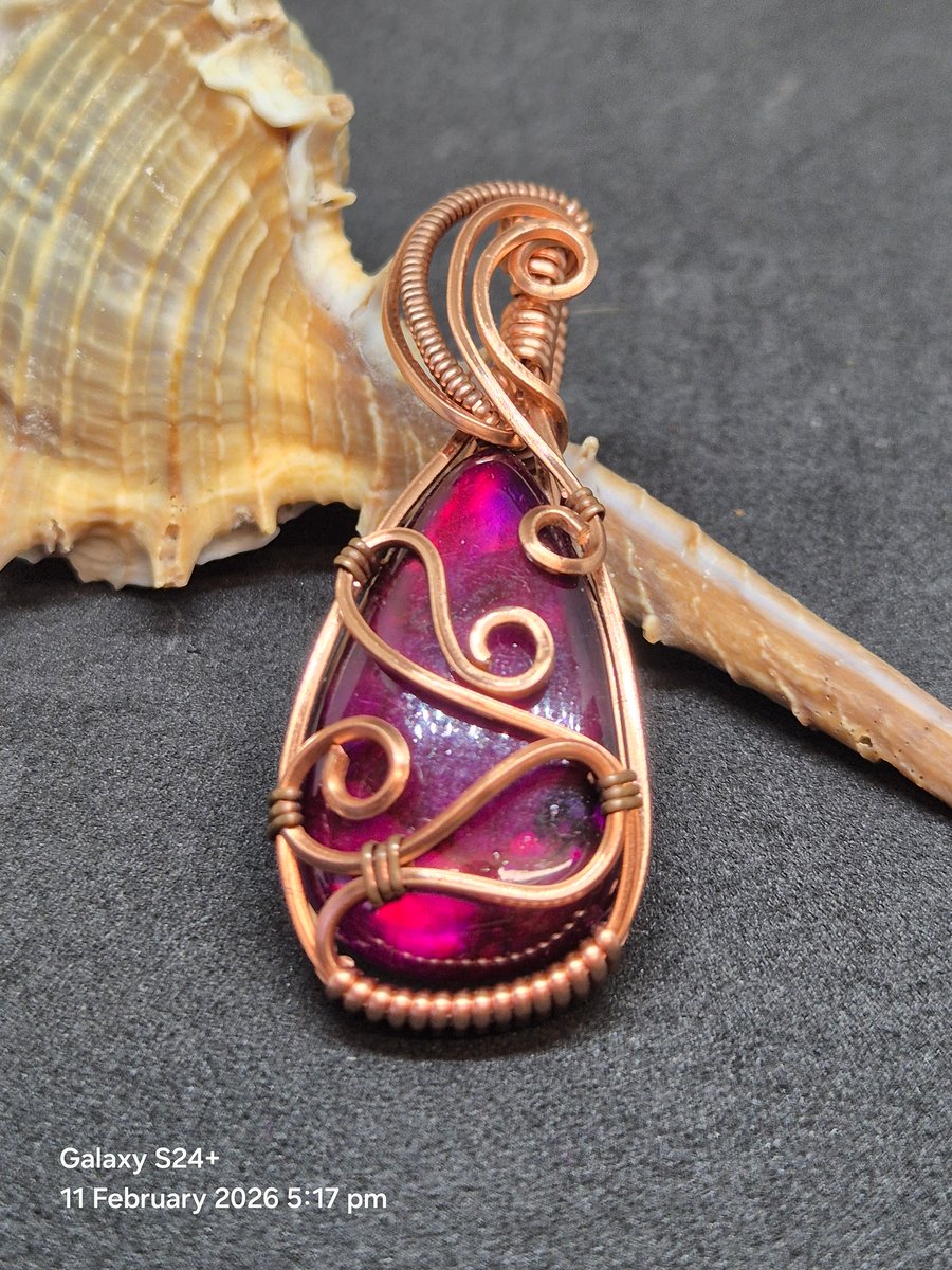 Dyed labradorite pendant hand wrapped in copper wire