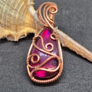 Dyed labradorite pendant hand wrapped in copper wire