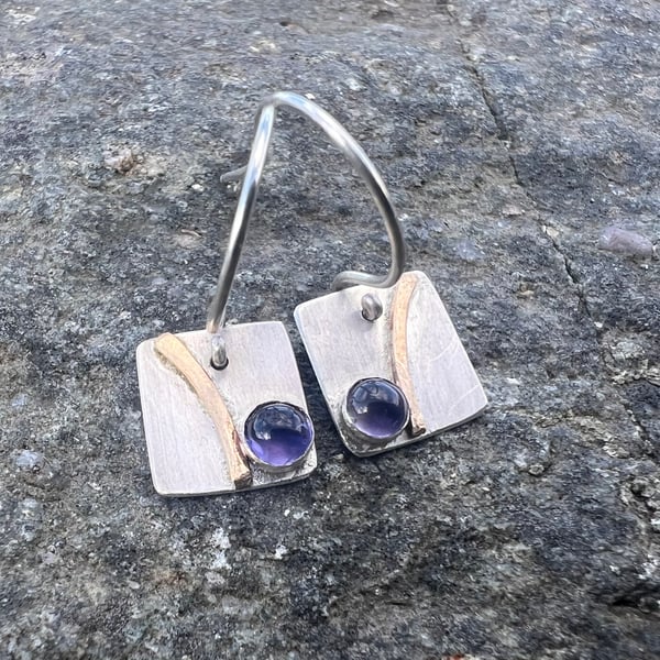 Silver and Gold Shoreline Dangle Earrings with Iolite  