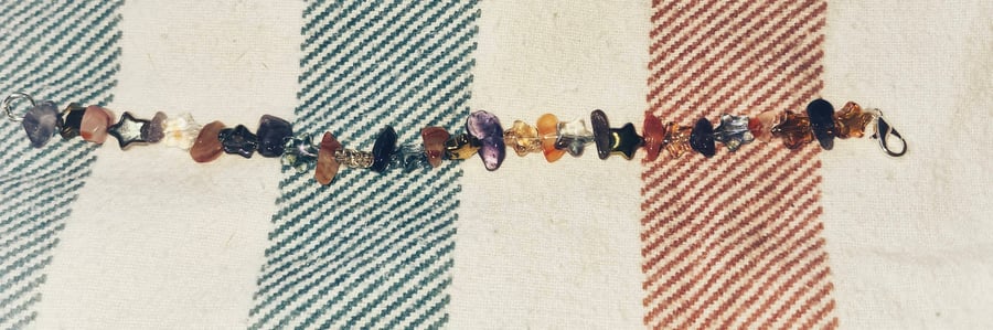 Handmade Mixed Stone Chip Bracelet – Boho Crystal Beads with Lobster Clasp