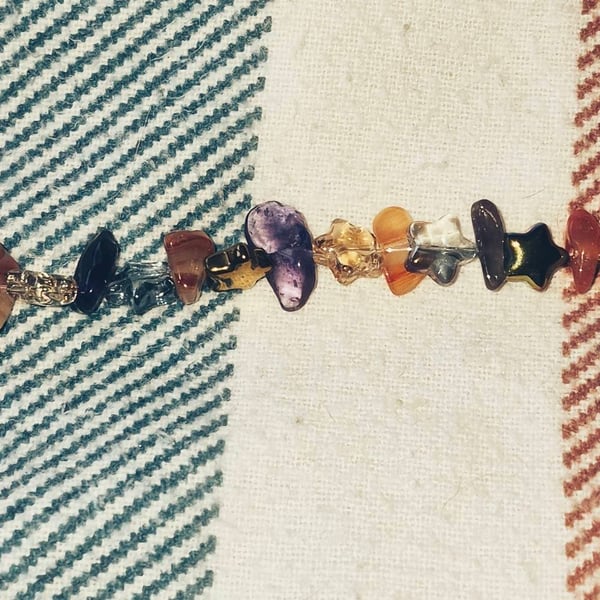 Handmade Mixed Stone Chip Bracelet – Boho Crystal Beads with Lobster Clasp