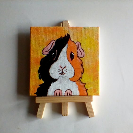 Guinea Pig Miniature Original Acrylic Painting with Easel Letterbox Gift  