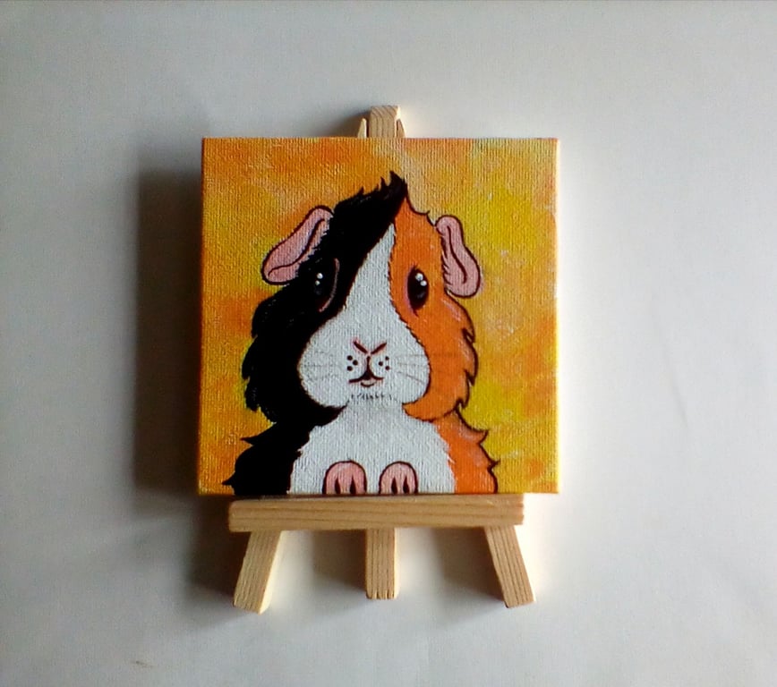Guinea Pig Miniature Original Acrylic Painting with Easel Letterbox Gift  