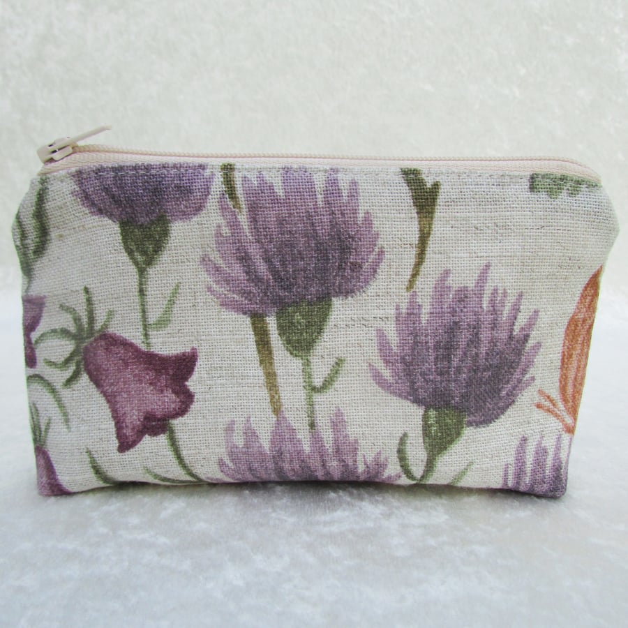Large purse in cream with purple thistles