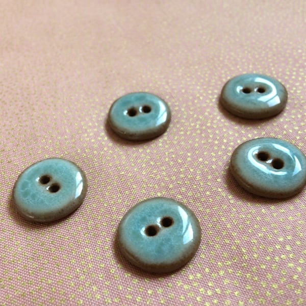 Set of 5 round ceramic turquoise and brown buttons