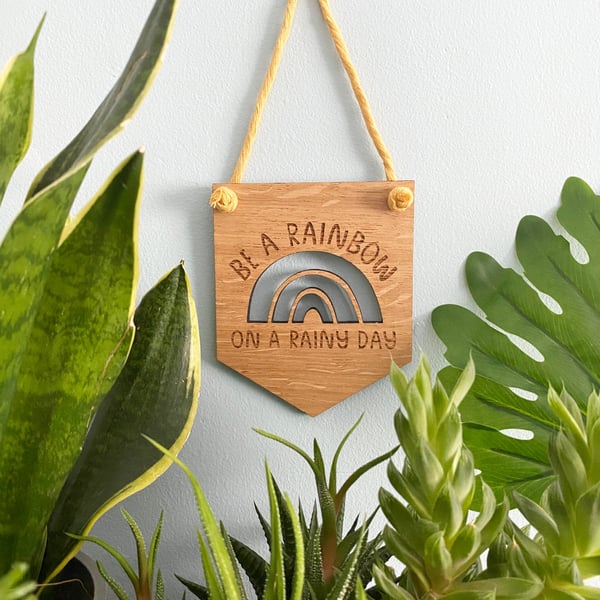 Rainbow hanging plaque, 5th anniversary gift for gardener, positive home decor