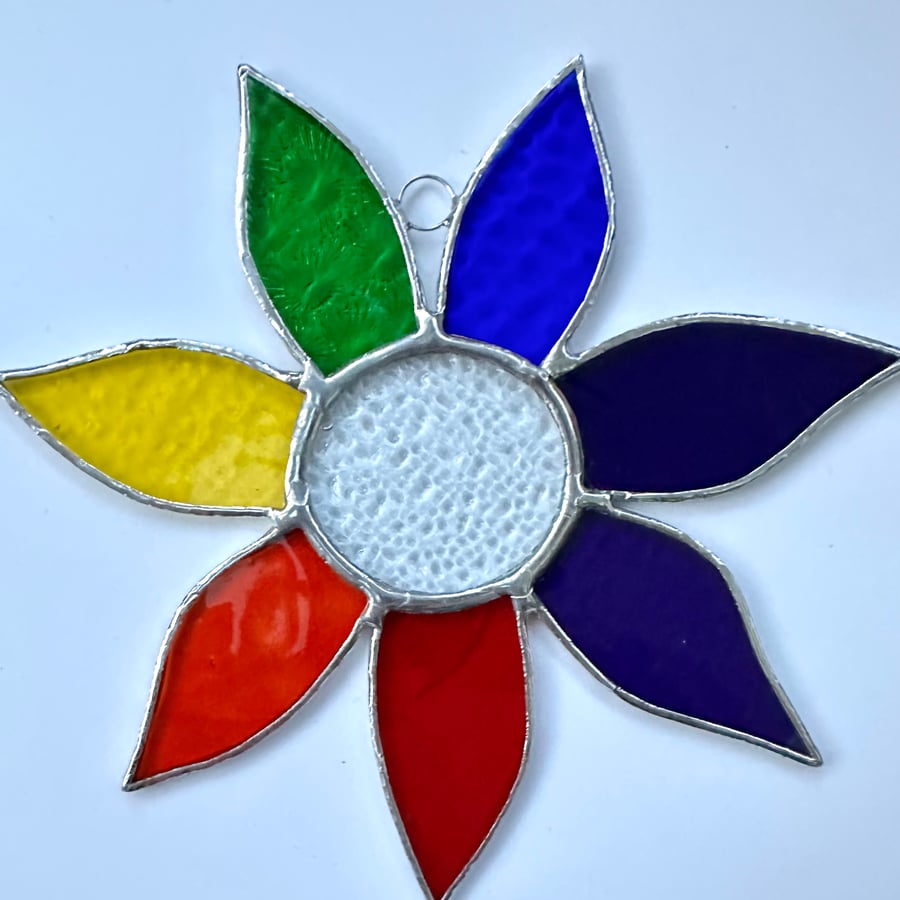 Large Stained Glass Daisy Suncatcher - Window Decoration - Multi Chakra