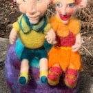 Needle Felted Happy Couple, Wool People, Felt Lady, Felt Man