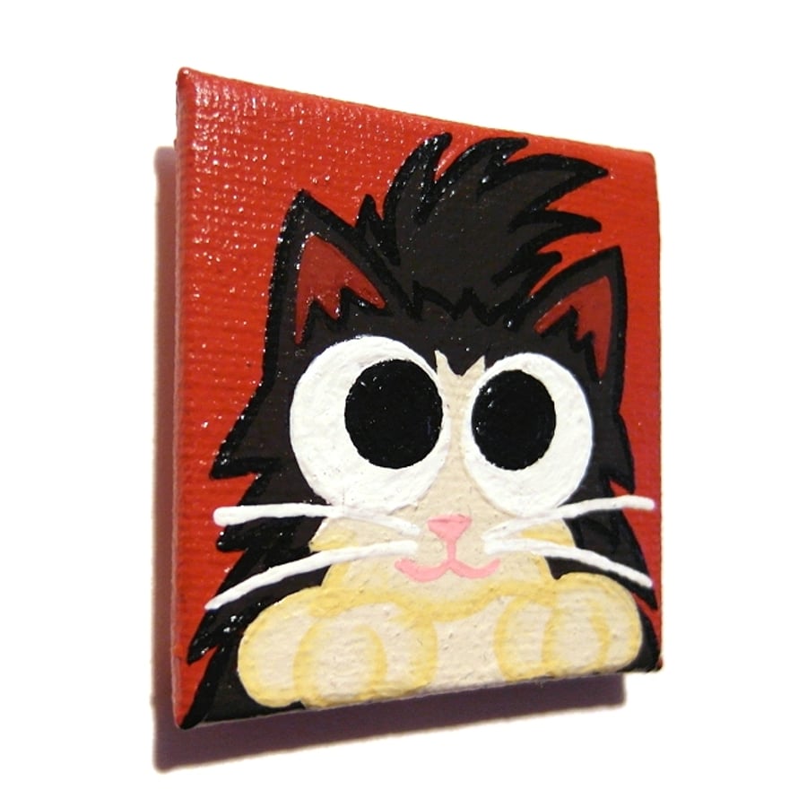 Sold Fluffy Black and White Cat Fridge Magnet