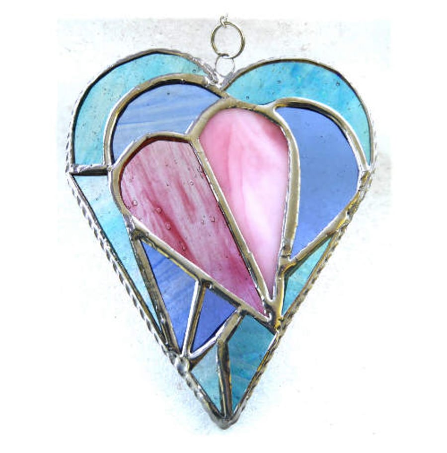 SOLD Pastel Triple Heart Stained Glass Suncatcher 005