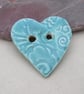 Medium Aqua Blue Brocade Texture Heart Shaped Ceramic Button - Image 3