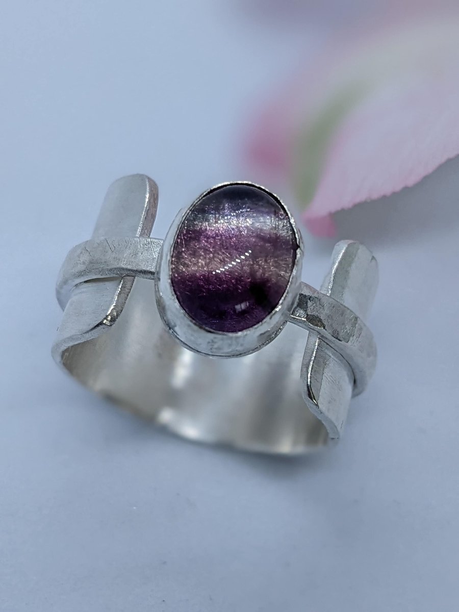 Beautiful handmade silver ring, Handcrafted sterling silver ring with fluorite c
